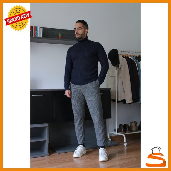 Men's Slim Fit Turtleneck Sweater Thermal Pullover Knitted Twisted Design - Picture 8 of 8